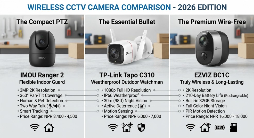 cctv camera price in nepal comparison chart for wireless models